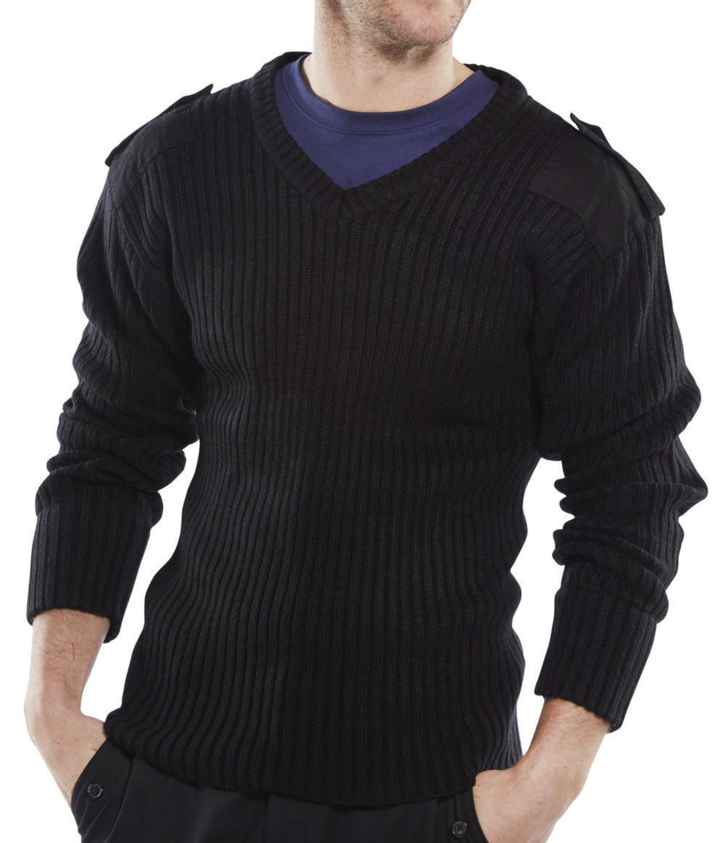 Beeswift Acrylic Mod V-Neck Sweater Black XL