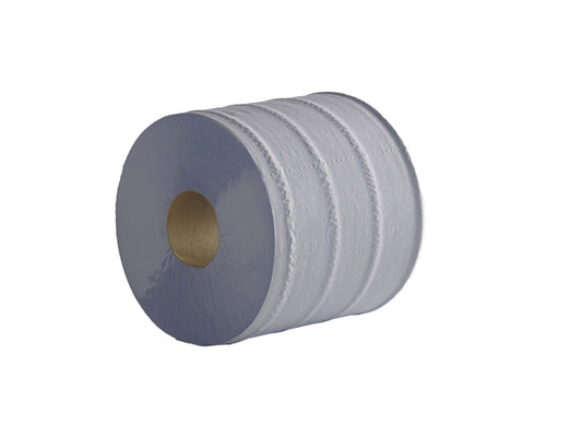 2 Ply blue flat sheet centrefeed 150m rolls - 6 rolls of 500 sheets