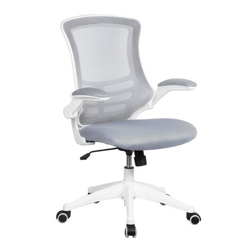 Nautilus Designs Luna Designer High Back Mesh Grey Task Operator Office Chair With Folding Arms and White Shell - BCM/L1302/WH-GY DD