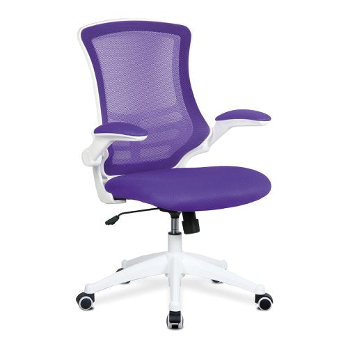 Nautilus Designs Luna Designer High Back Mesh Purple Task Operator Office Chair With Folding Arms and White Shell - BCM/L1302/WH-PL DD