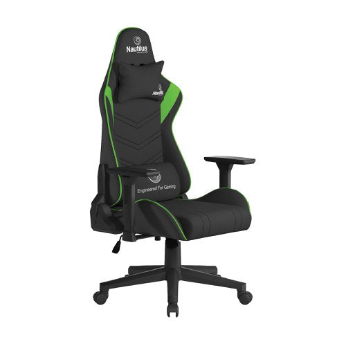 Nautilus Designs Apollo Ergonomic Gaming Chair With 4D Multi-Dimensional Armrests and 155 Degree Tilt Green/Black - BCP/B390/BK-GN DD
