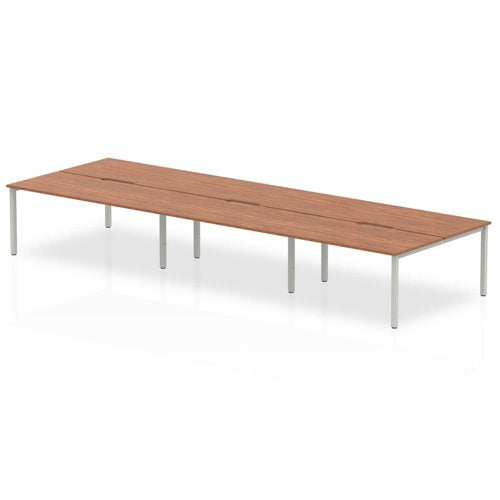 Evolve Plus 1600mm Back to Back 6 Person Desk Walnut Top Silver Frame BE287 DD