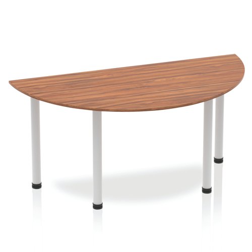 Dynamic Impulse 1600mm Semi Circle Table Walnut Top Silver Post Leg BF00189 DD
