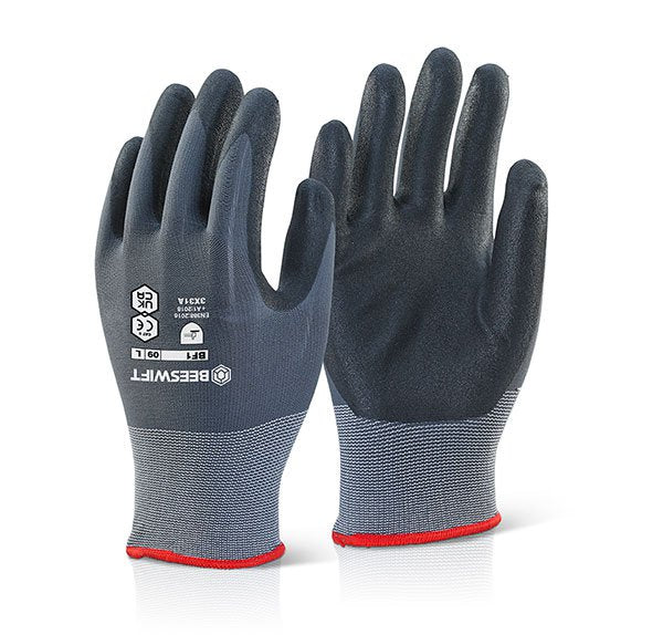 Beeswift Nitrile Pu Mix Coated Glove Black / Grey XL