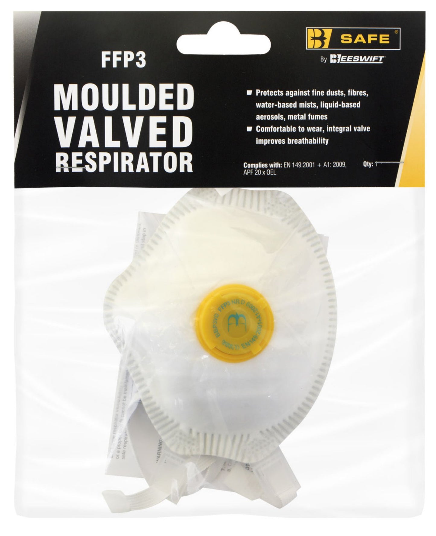 Beeswift B-Safe FFP3 Moulded Valved Cup Respirator