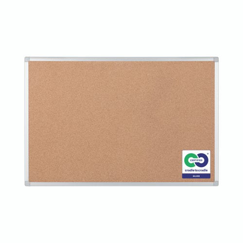 Bi-Office Earth-It Maya Cork Noticeboard Aluminium Frame 900x600mm Promotional Offer Free Pack of 20 Earth Natural Wood Push Pins - CA031790 DD