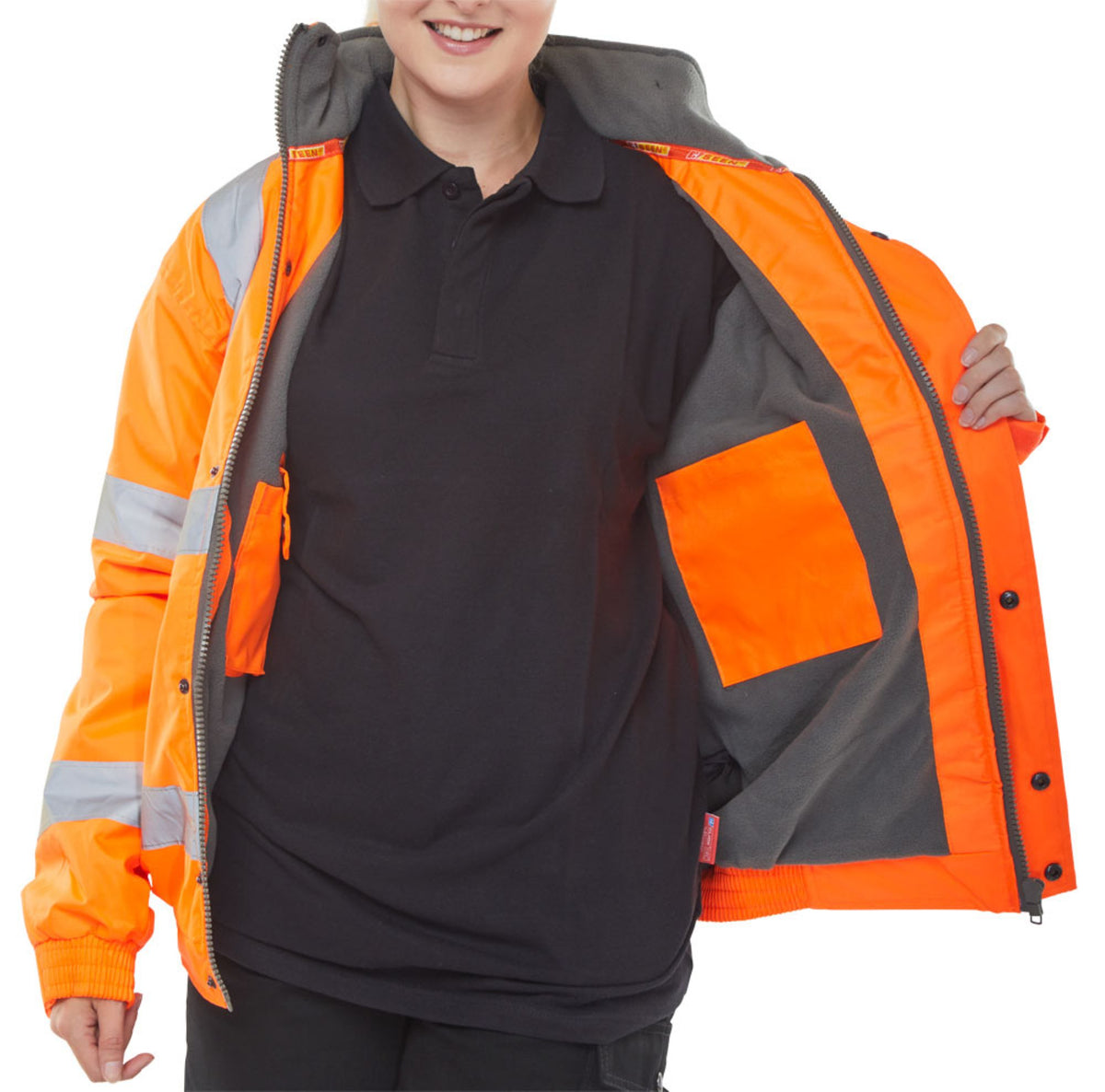 Beeswift Bomber Jacket Fleece Lined Hi Vis Orange Xl
