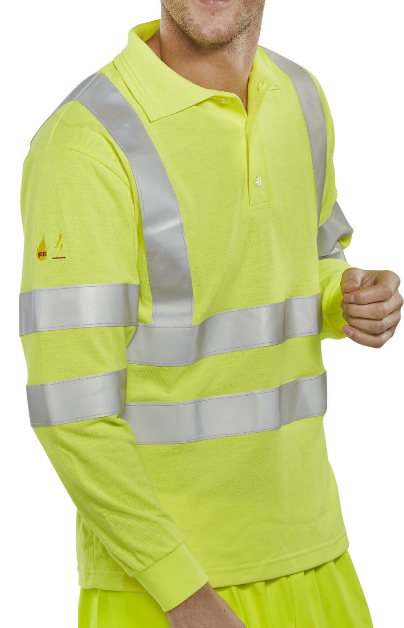 Beeswift Fire Retardant Hi-Vis Anti Static Polo Long Sleeved Saturn Yellow 3XL