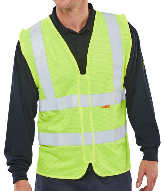 Beeswift Fire Retardant Hi-Vis Waistcoat Saturn Yellow 3XL