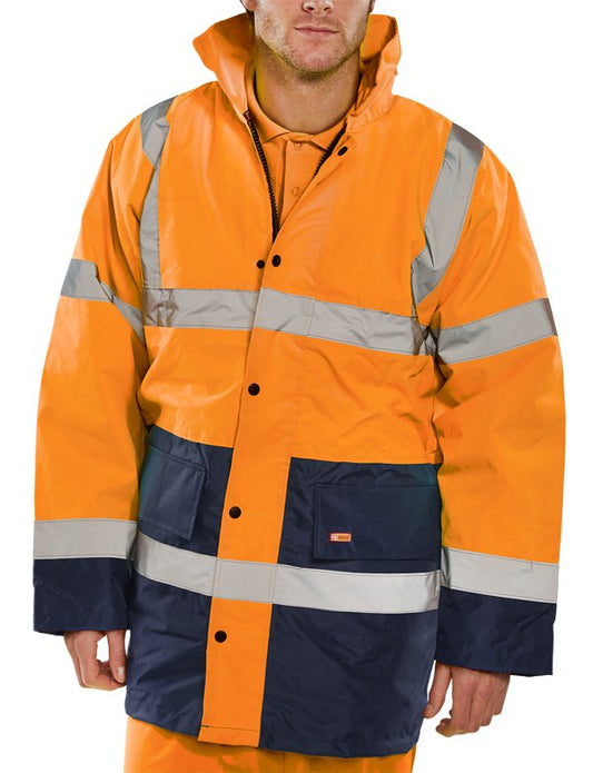 Beeswift CONSTRUCTOR TRAFFIC Jacket TWO TONE FLEECE LINED Orange/Navy 3XL