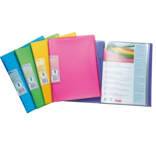 Pentel Recycology A4 Vivid Display Book 30 Pocket Assorted Colours (Pack 5) - DCF343/MIX