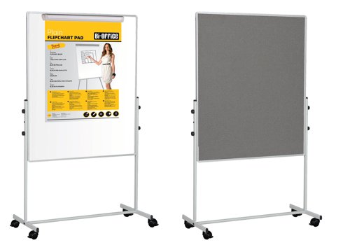Bi-Office Mobile Duo Melamine Non Magnetic Whiteboard/Grey Felt Noticeboard Easel 700x1200mm - EA4726075 DD