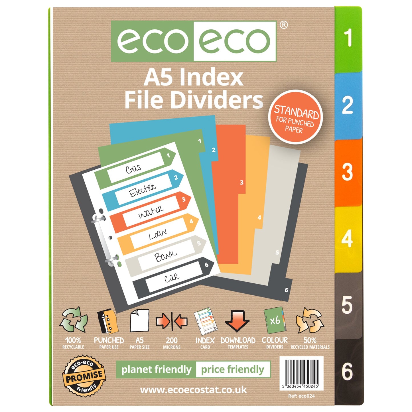 A5 50% Recycled Set 6 Index File Dividers (1)