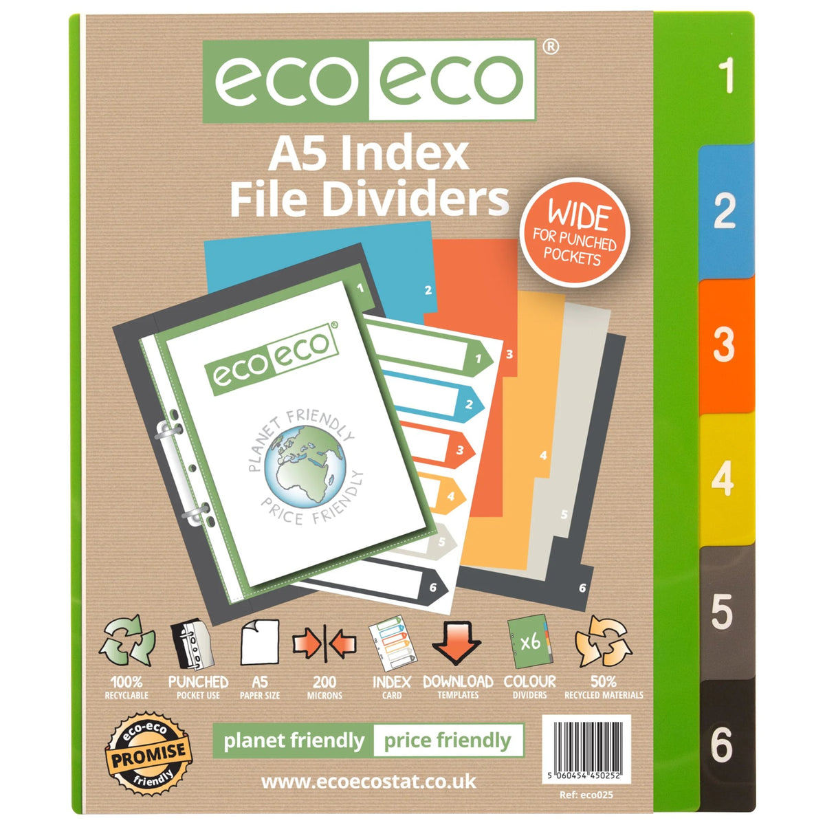 A5 Set 6 Wide Index File Dividers
