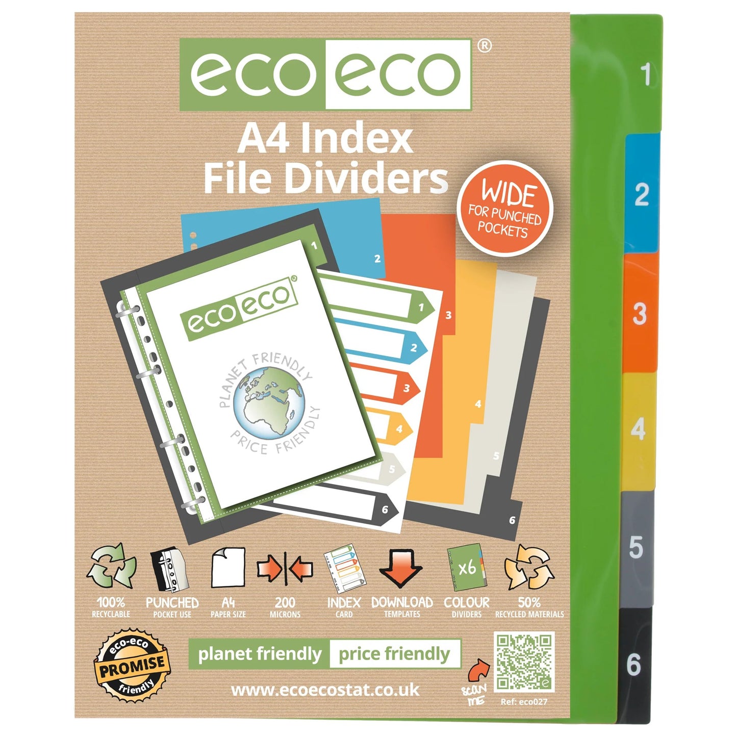 A4 50% Recycled Set 6 Wide Index File Dividers (1)