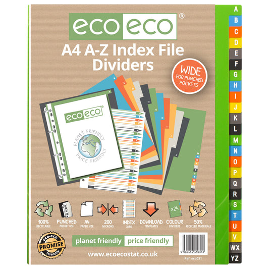 A4 50% Recycled Set 24 A-Z Wide Index File Dividers (1)