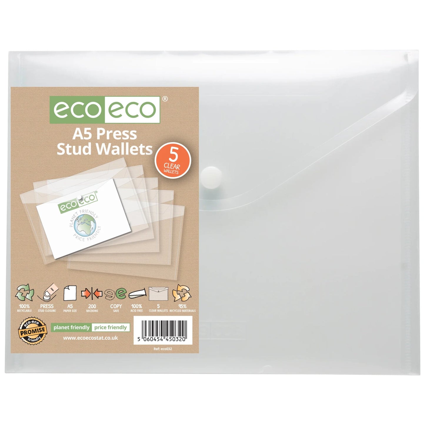 Pack 5 A5 95% Recycled Press Stud Wallets (1)