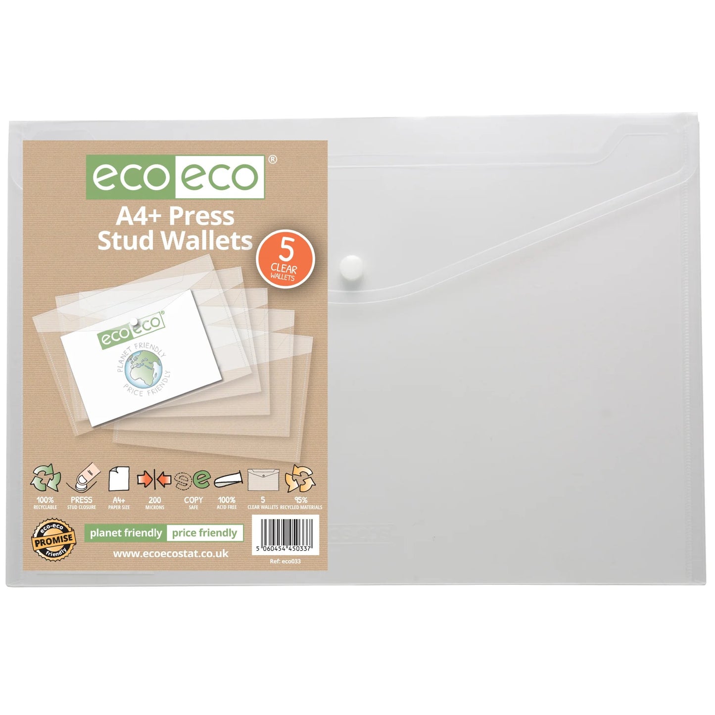 Pack 5 A4+ Press Stud Wallets