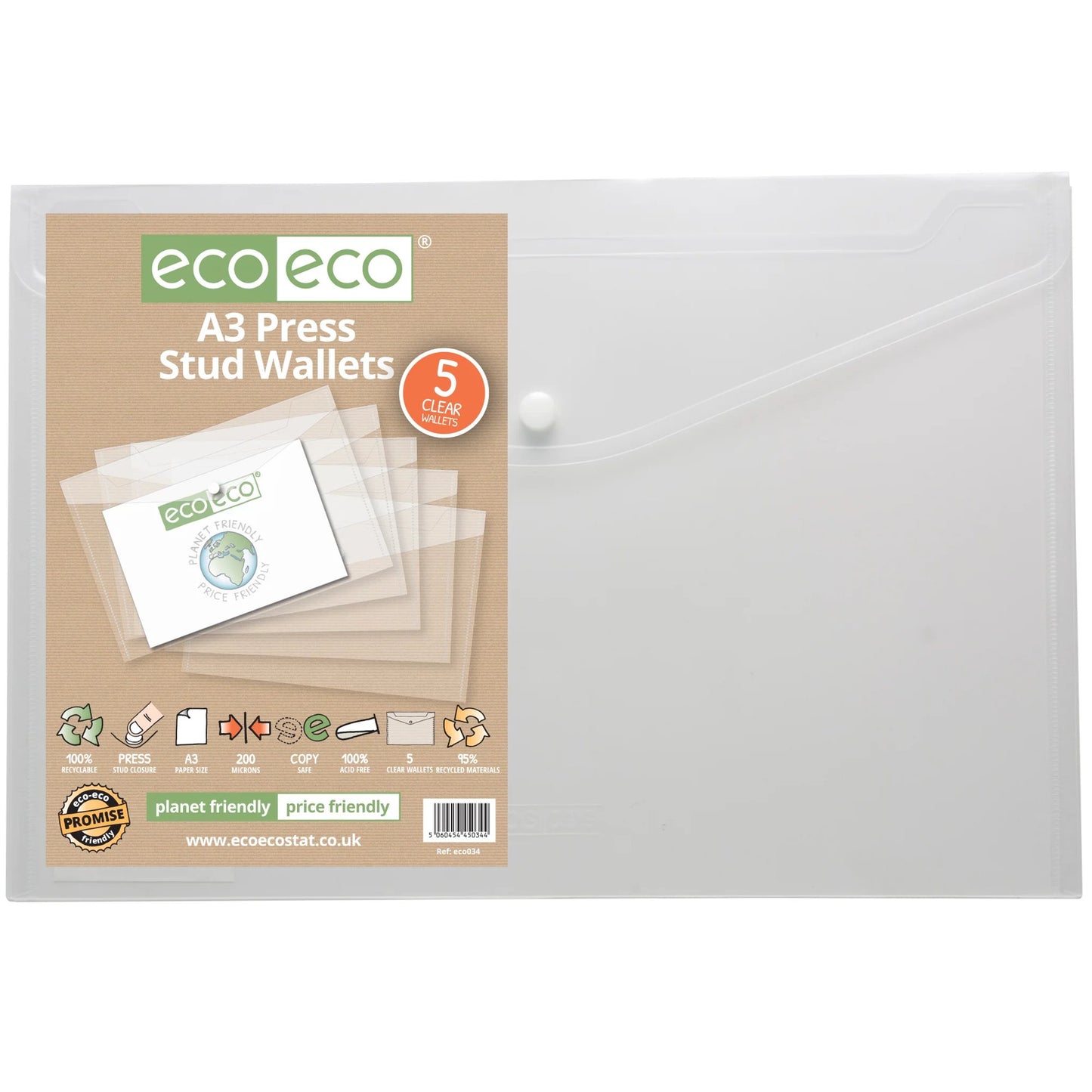 Pack 5 A3 Press Stud Wallets
