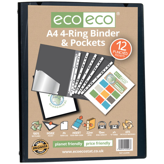 A4 65% Recycled Ring Binder with 12 Multi Punched Pockets (1)