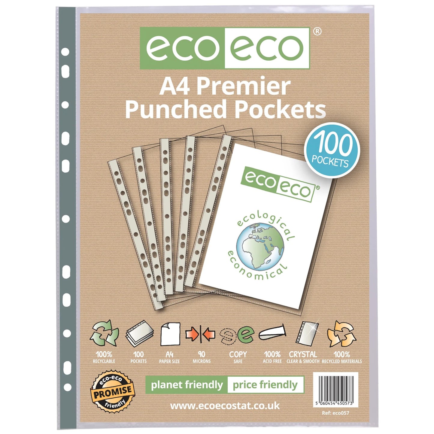 A4 100% Recycled Bag 100 Premier Multi Punched Pockets (1)