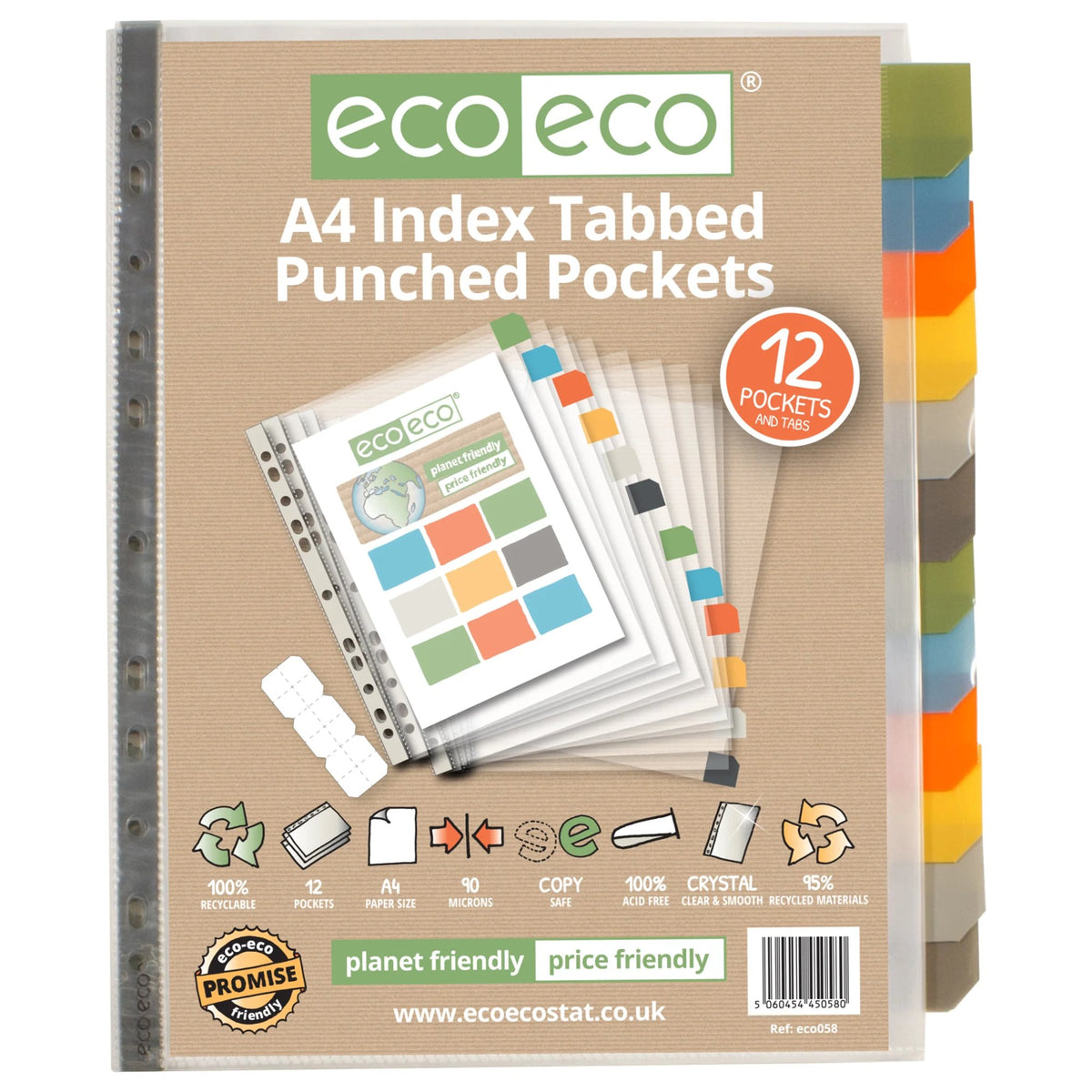 A4 Set 12 Index Tabbed Punched Pockets