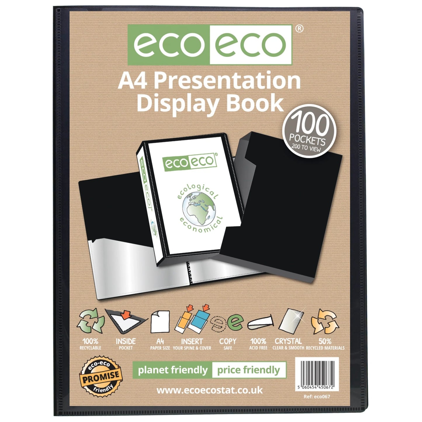 Eco-Eco A4 50% Recycled 100 Pocket Presentation Display Book and Box - Single