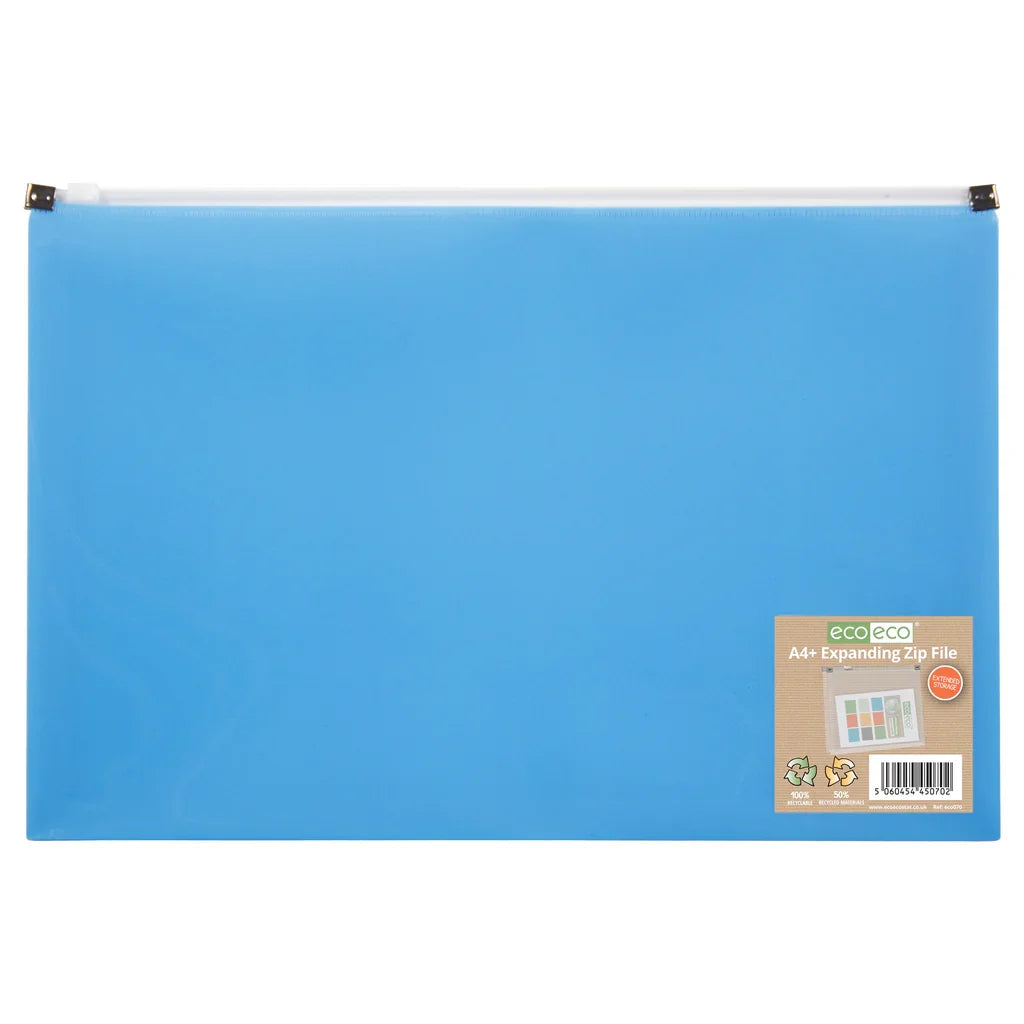 Eco Eco A4+ 50% Recycled Expanding Zip File Blue (1)