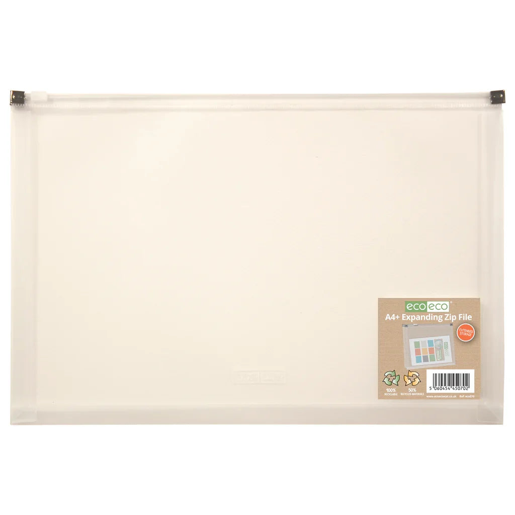 Eco Eco A4+ 50% Recycled Expanding Zip File Clear (1)