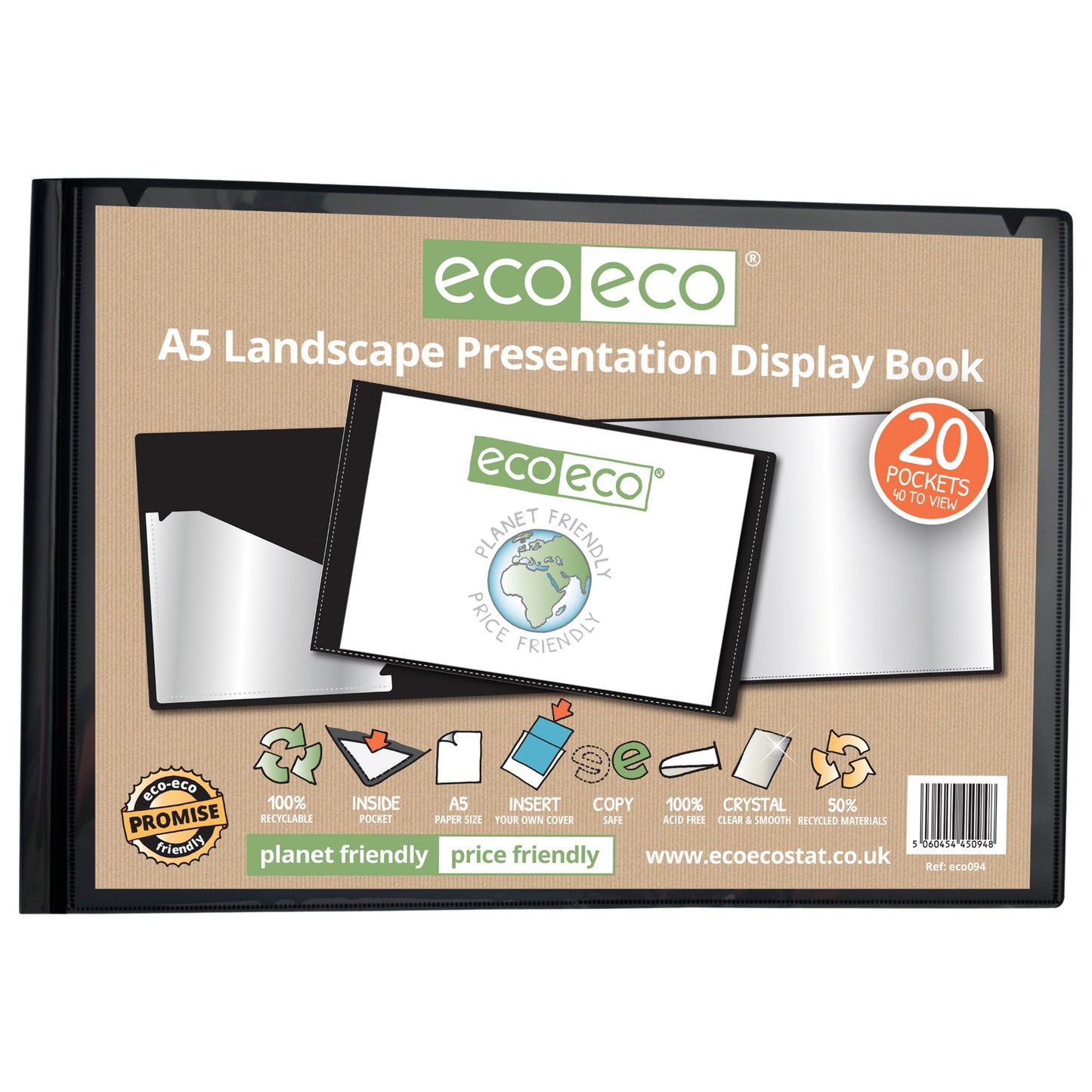 A5 50% Recycled 20 Pocket Landscape Presentation Display Book (1)