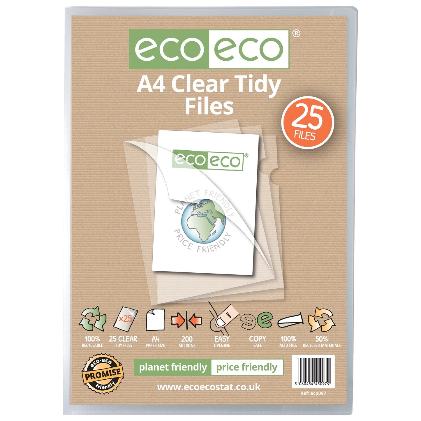 A4 50% Recycled Bag 25 Clear Tidy Files
