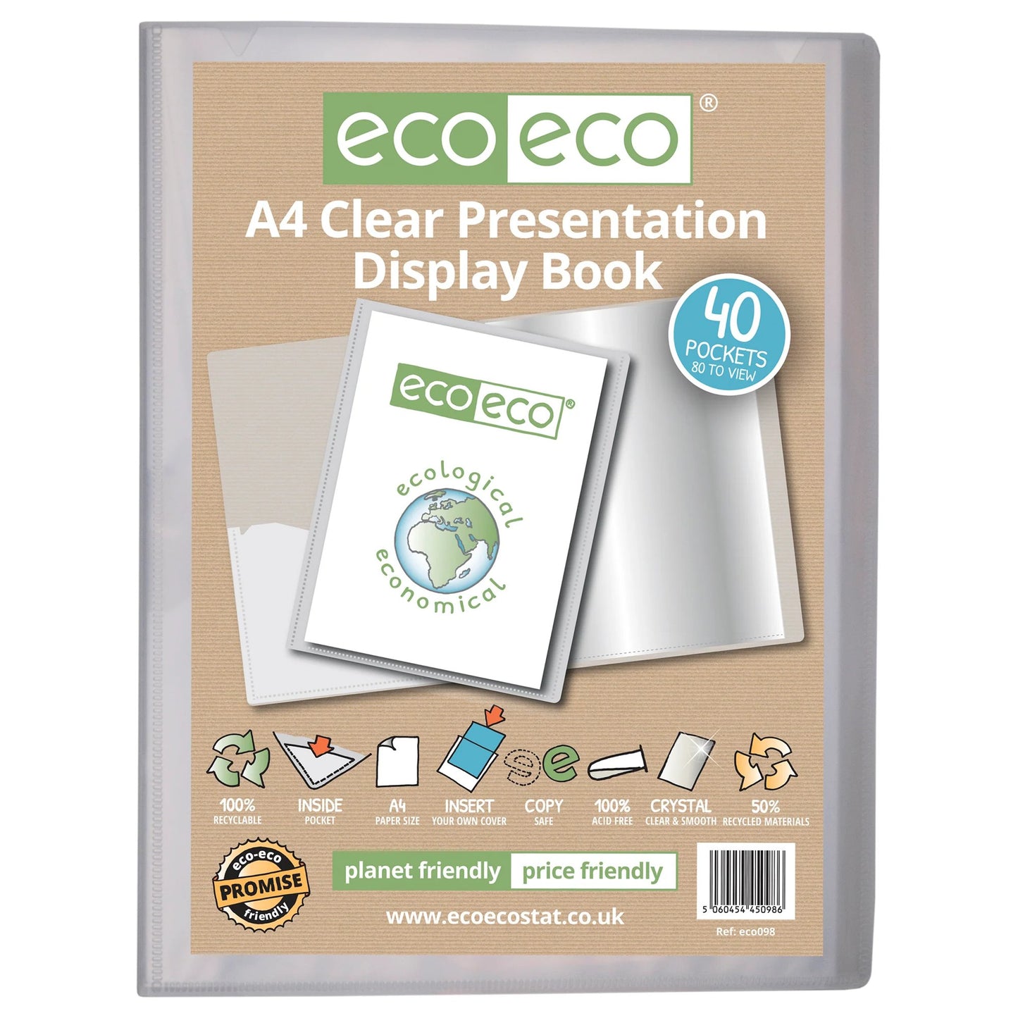 A4 50% Recycled Clear 40 Pocket Presentation Display Book (1)