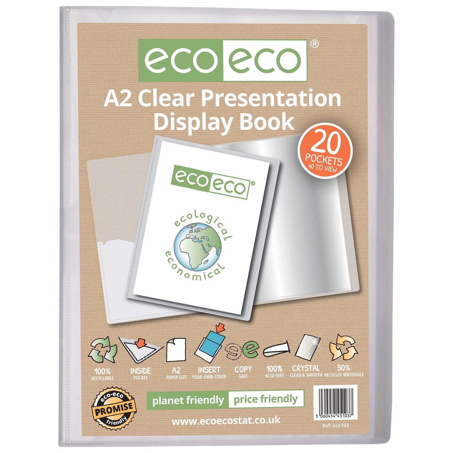A2 50% Recycled Clear 20 Pocket Presentation Display Book (1)
