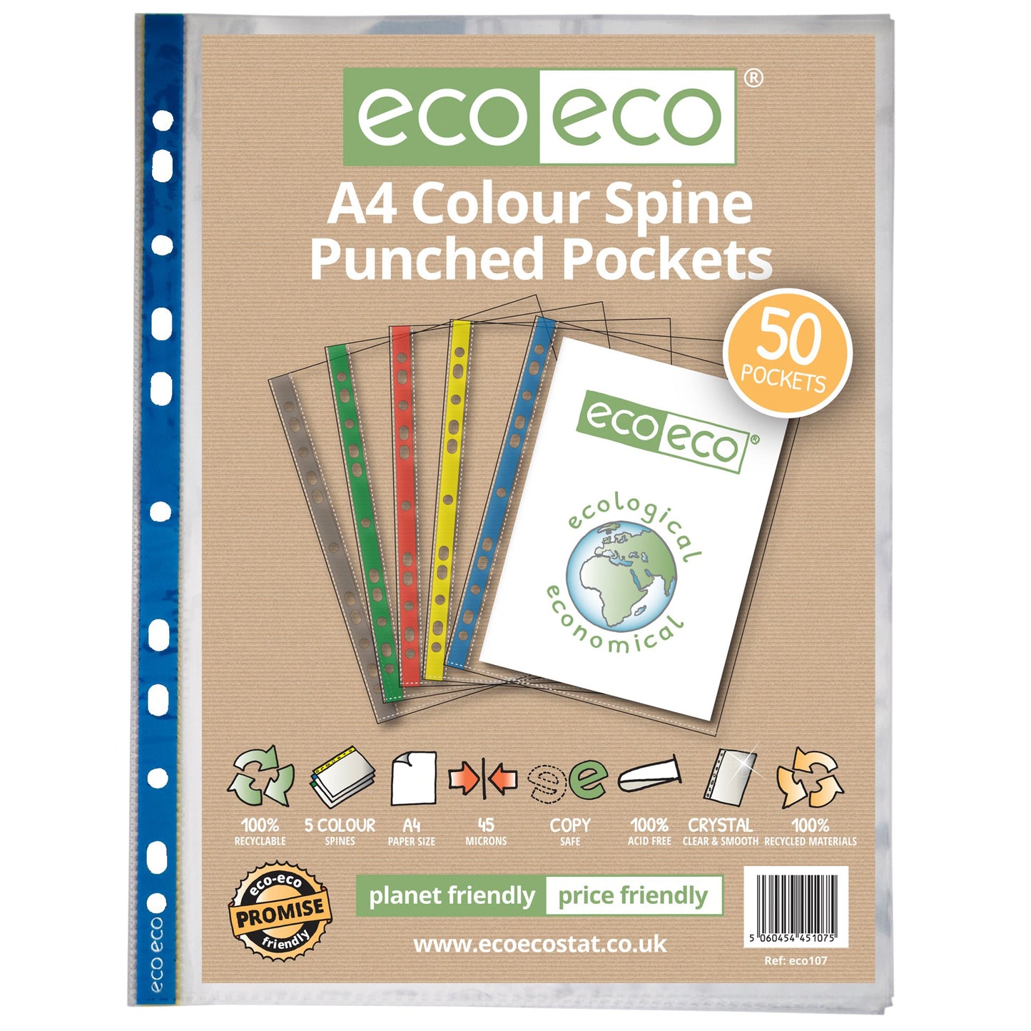 A4 100% Recycled Bag 50 Colour Spine Multi Punched Pockets (1)