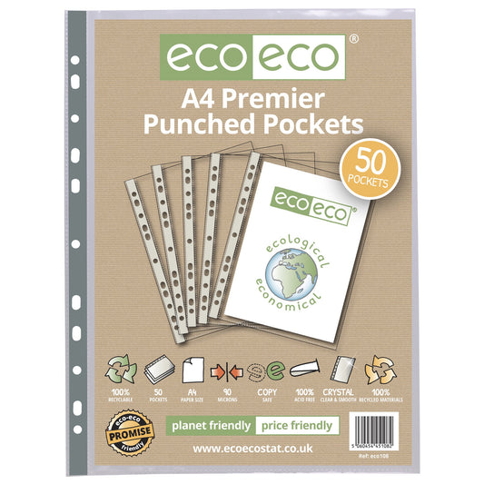 A4 100% Recycled Bag 50 Premier Multi Punched Pockets (1)