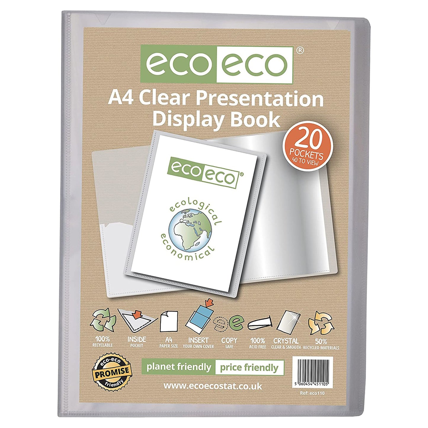 A4 50% Recycled Clear 20 Pocket Presentation Display Book (1)