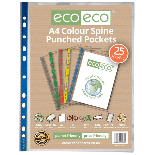 A4 100% Recycled Bag 25 Colour Spine Multi Punched Pockets (1)