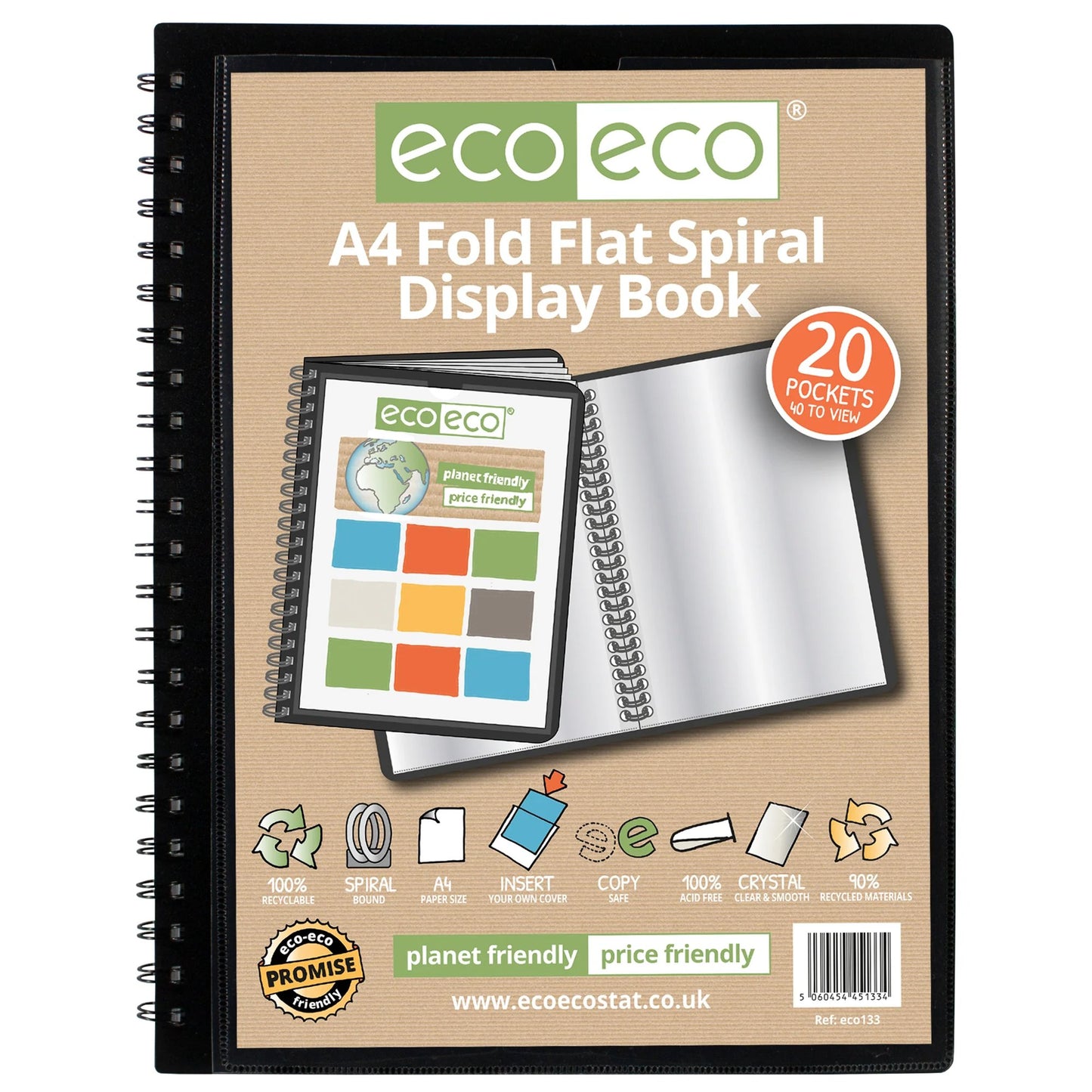 A4 50% recycled 20 pocket Fold Flat Spiral display book (1)