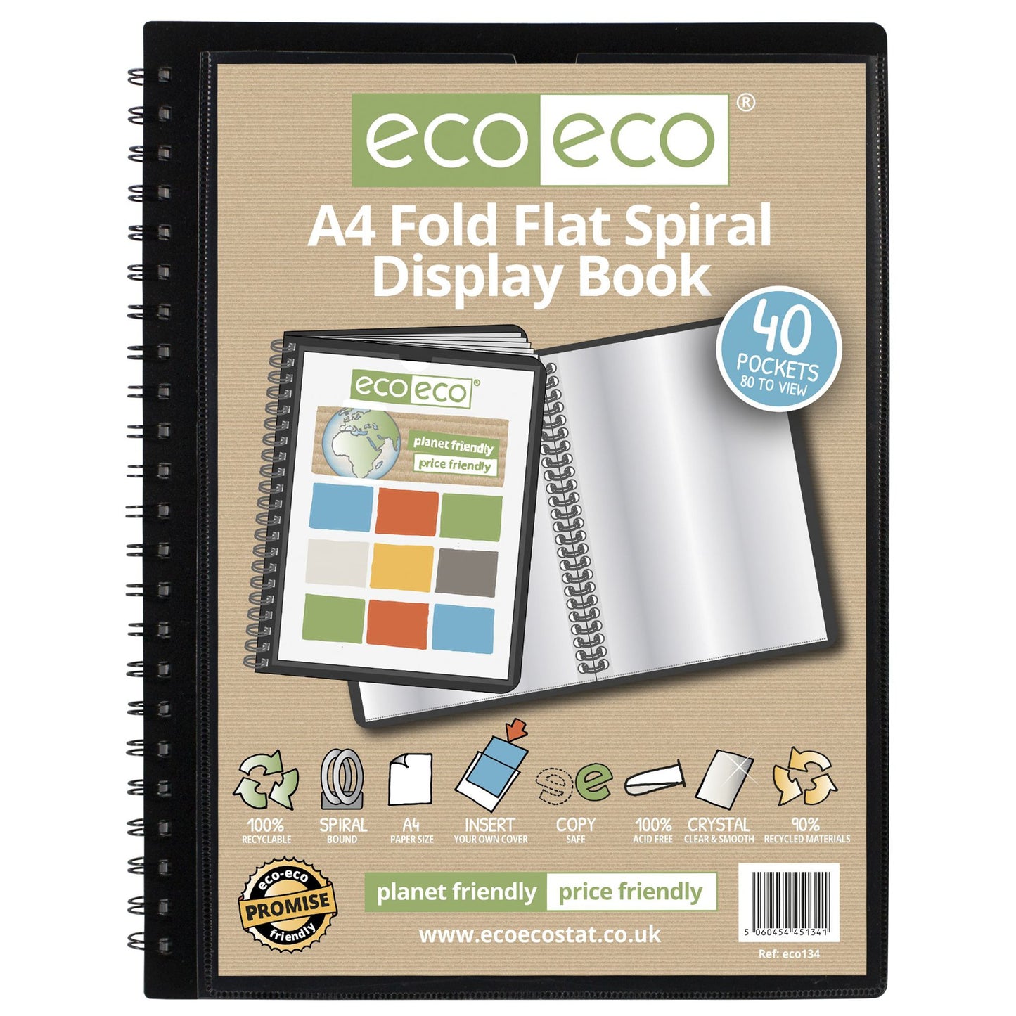 A4 50% recycled 40 pocket Fold Flat Spiral display book (1)