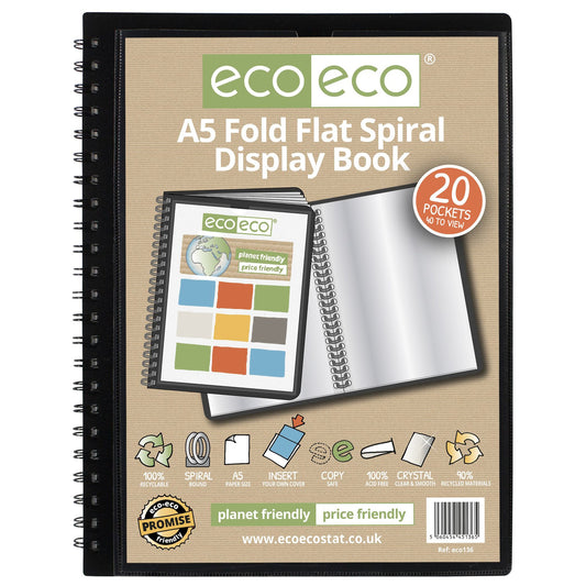 A5 50% recycled 20 pocket Fold Flat Spiral display book (1)