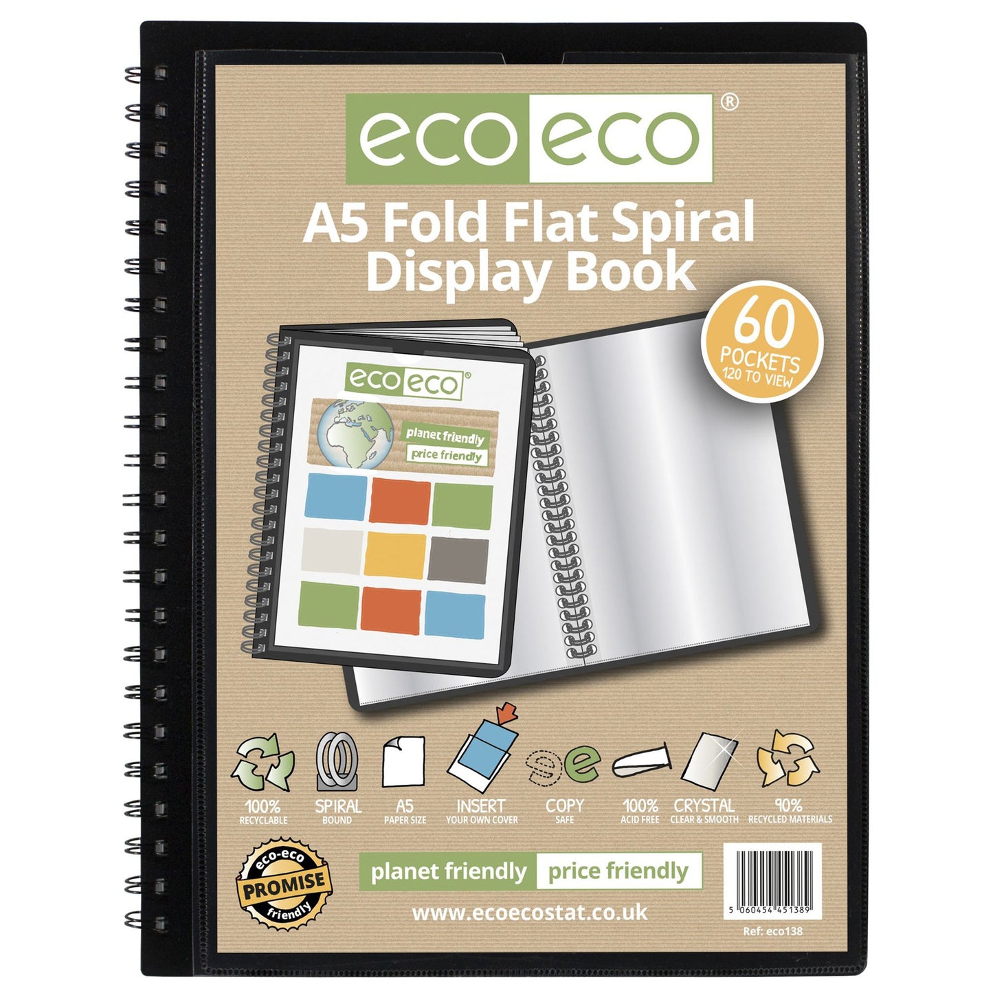 A5 50% recycled 60 pocket Fold Flat Spiral display book (1)