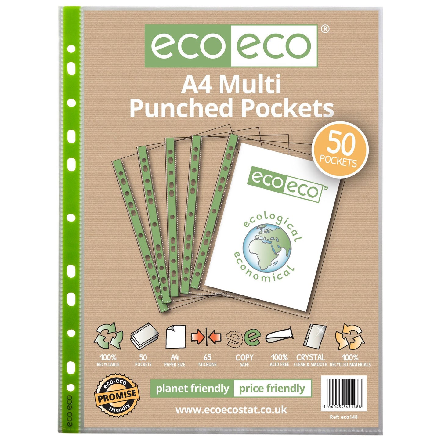 A4 100% Recycled Bag 50 65 Micron Multi Punched Pockets (1)