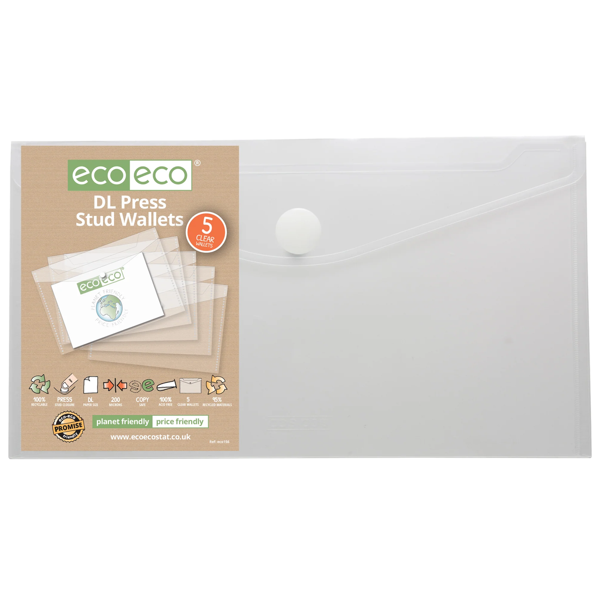 DL 95% Recycled Clear Press Stud Wallets