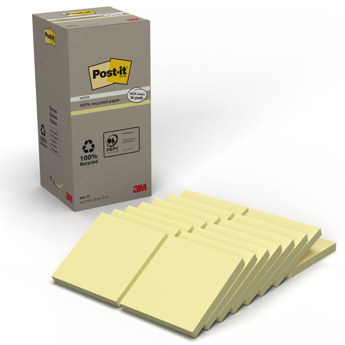 Post-it Recycled Notes, Canary Yellow, 7