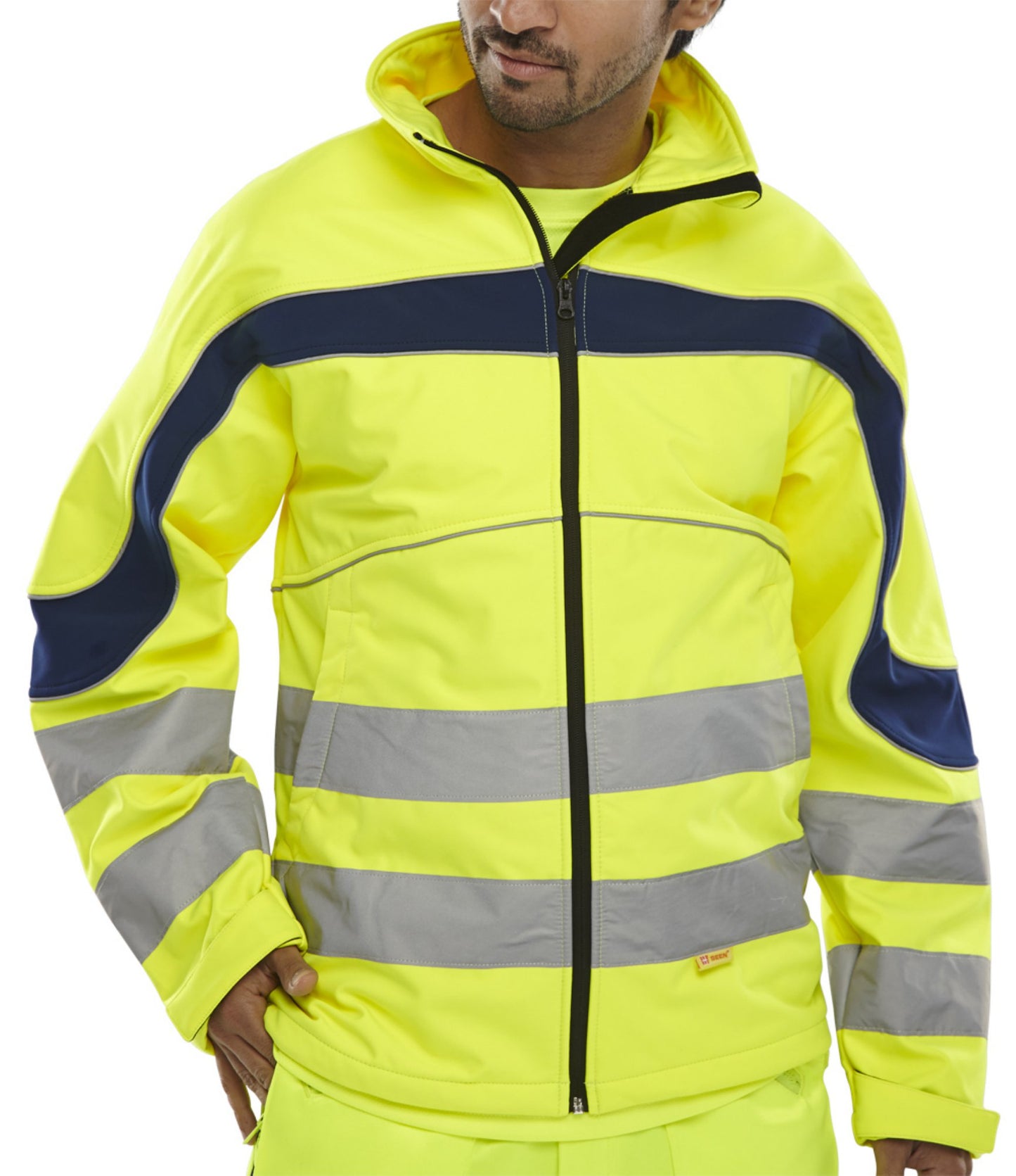 Beeswift Eton Hi-Viz Soft Shell Jacket Saturn Yellow / Navy 6XL