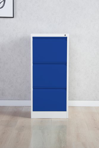 Phoenix FC Series 3 Drawer Filing Cabinet Grey Body Blue Drawers with Key Lock - FC1003GBK DD