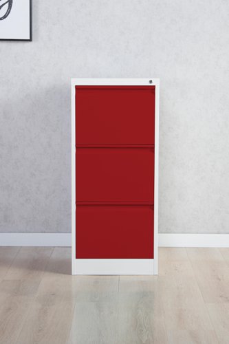 Phoenix FC Series 3 Drawer Filing Cabinet Grey Body Red Drawers with Key Lock - FC1003GRK DD