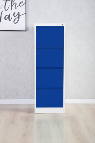 Phoenix FC Series 4 Drawer Filing Cabinet Grey Body Blue Drawers with Key Lock - FC1004GBK DD