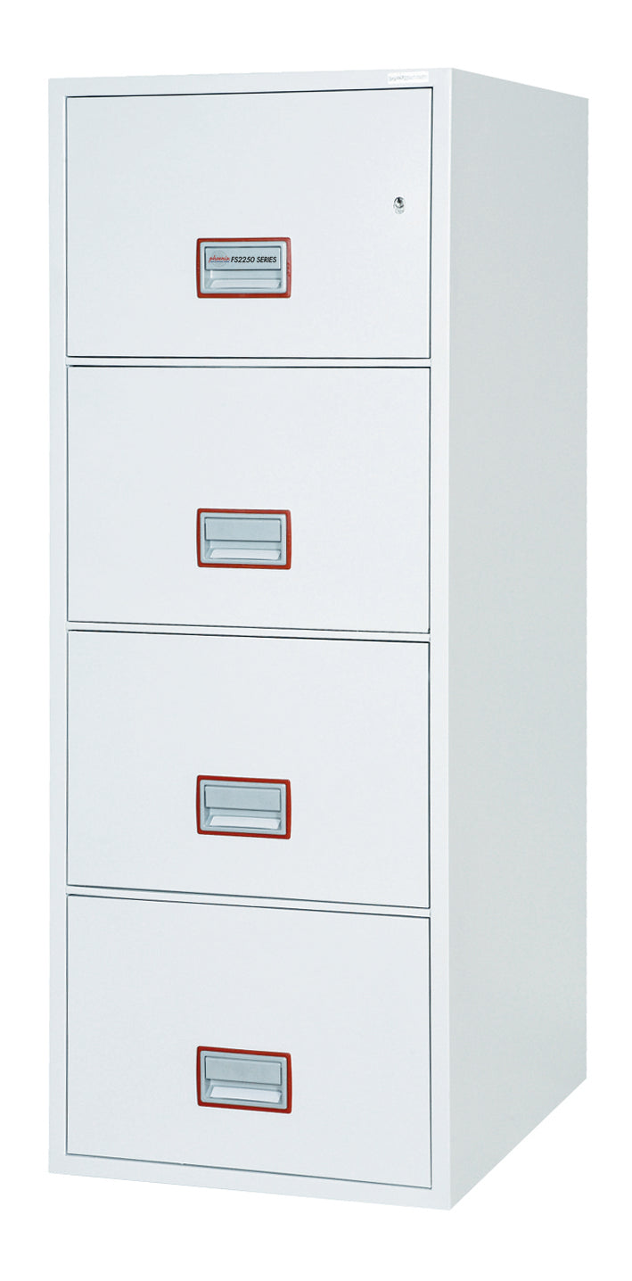Phoenix Vertical Fire File 4 Drawer Filing Cabinet Key Lock White FS2254K DD