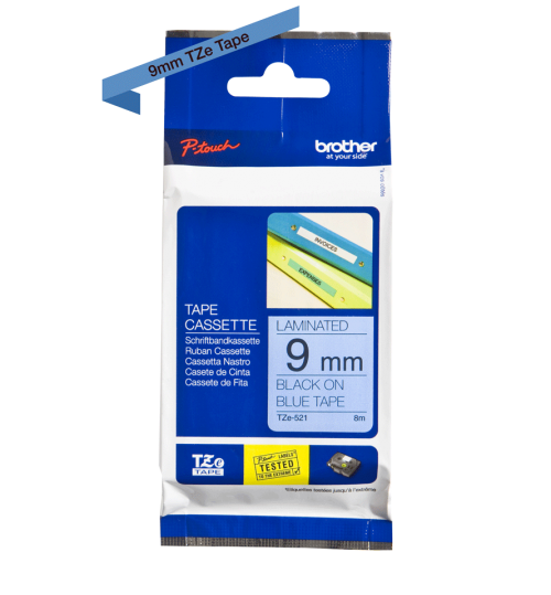 Brother Black On Blue Label Tape 9mm x 8m - TZE521